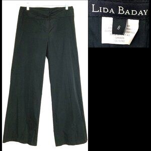 Lida Baday Wide Leg Mid-Rise Black Dress Pants Trousers Polyester Sz 8
